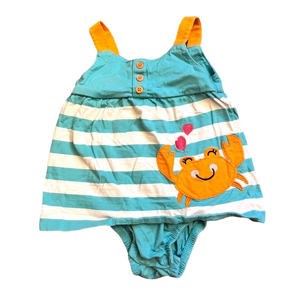 Carter's 12M Blue White Stripe Orange Crab with Hearts Outfit
